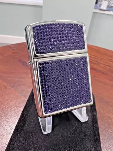 STUNNING! Zippo Lighter PURPLE SWAROVSKI CRYSTALS HP Chrome 2006 NEW RARE