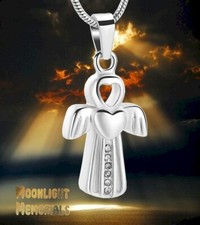 New Angel Heart Crystal Cross Urn Cremation Pendant Ashes Memorial Necklace