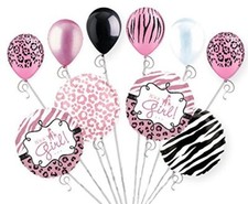 10 pc Baby Girl Sweet Safari Balloon Bouquet Baby Shower W
