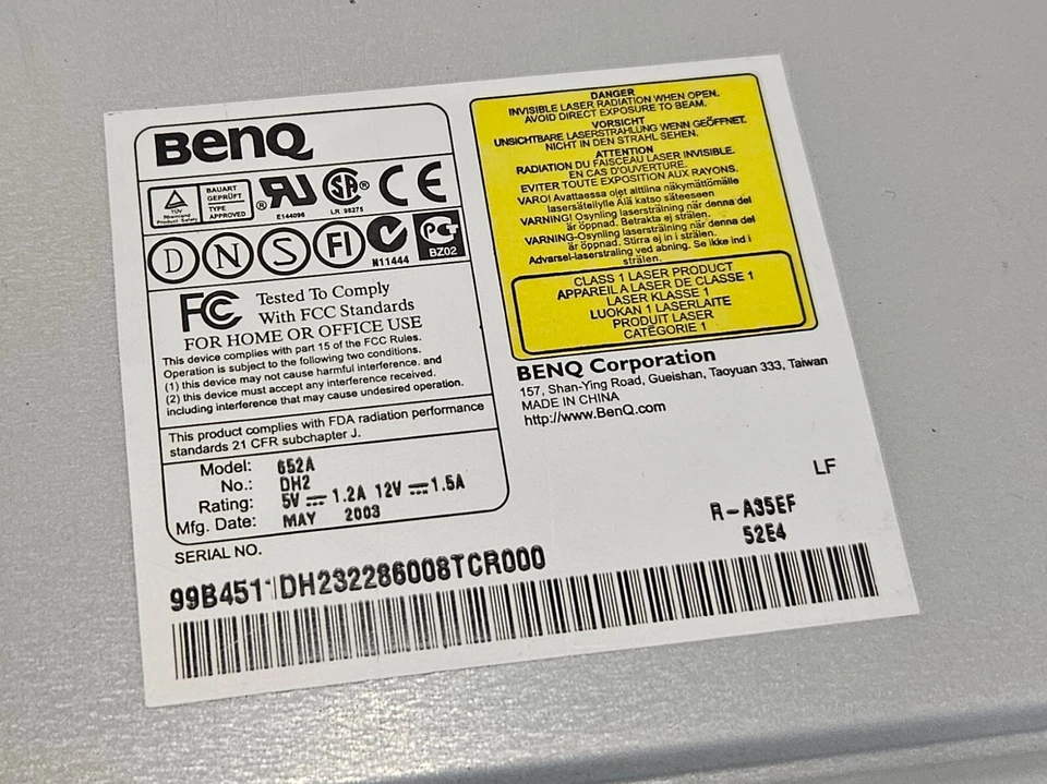 BENQ 652A, Vintage 52x SPEED ATAPI CD-ROM #1 - TESTED AND WORKING! - Image 2 of 3