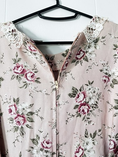 Vintage 1980s Dress Women's 7/8 Pink Floral Cottagecore Prairie Lace Collar - Picture 7 of 11