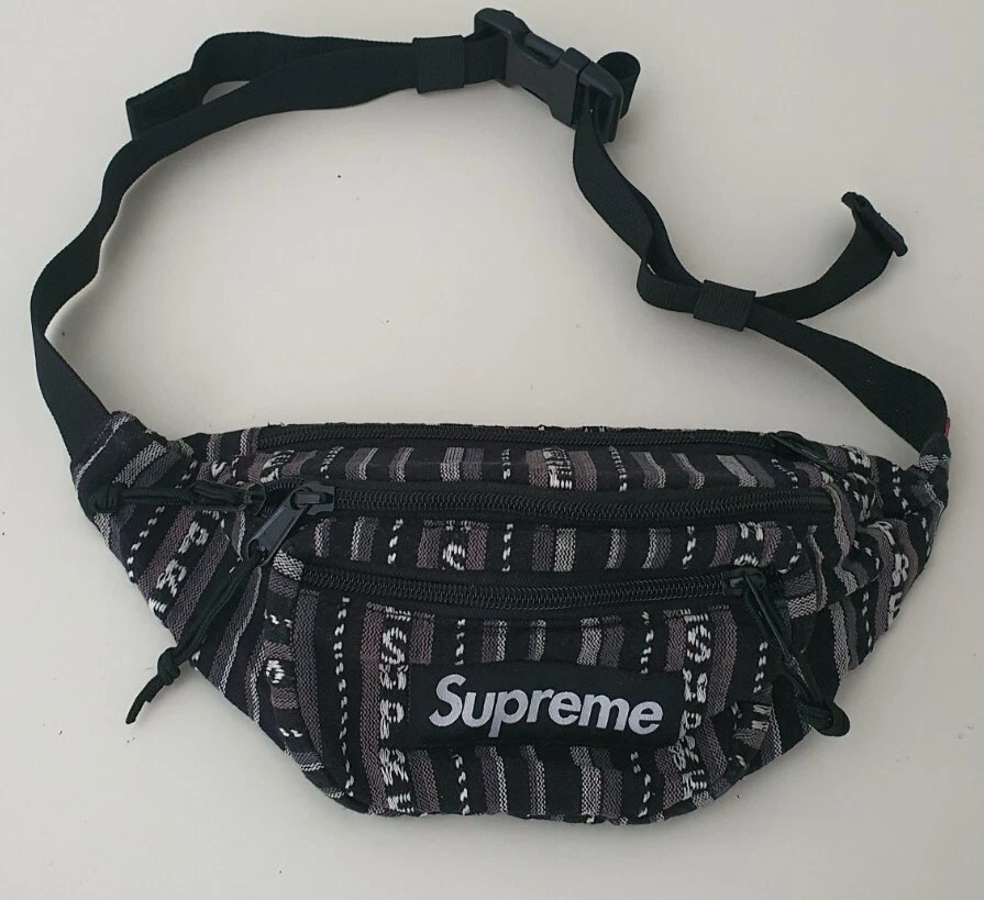 SS20 Supreme woven stripe waist bag black