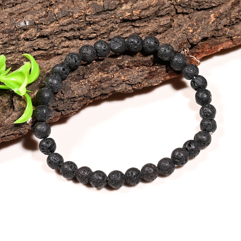Natural Lava Rock Smooth Round Gemstone Beaded Energy Handmade Bracelets 6-8''
