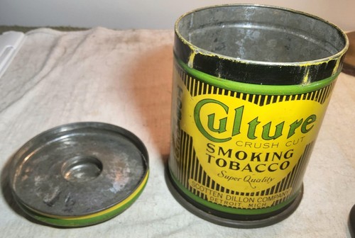 RARE ANTIQUE CULTURE CRUSH CUT SMOKING TOBACCO CIRCULAR TIN SCOTTEN DILLON DETRO - Picture 11 of 13