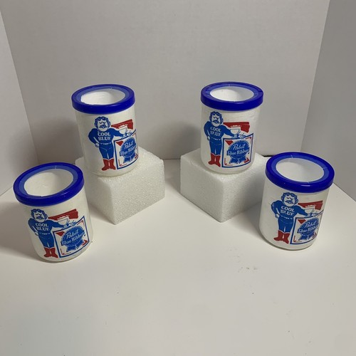 Vintage Pabst Blue Ribbon Bier PBR Koozie Cool Blue PBR Krone Schaum Texas 4er Set
