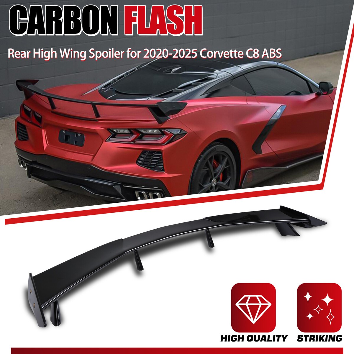 Rear High Wing Spoiler For 2020-2025 Corvette C8 Z51 Stingray