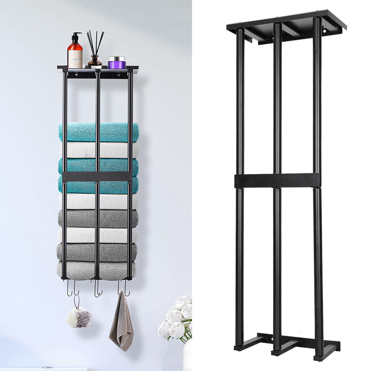 Wall Mounted Rolled Hand Towel Rack Storage Holder Organizer for