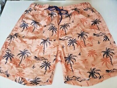 Men's size Large blue palm tree orange drawstring swim trunk swim beach  shorts | eBay