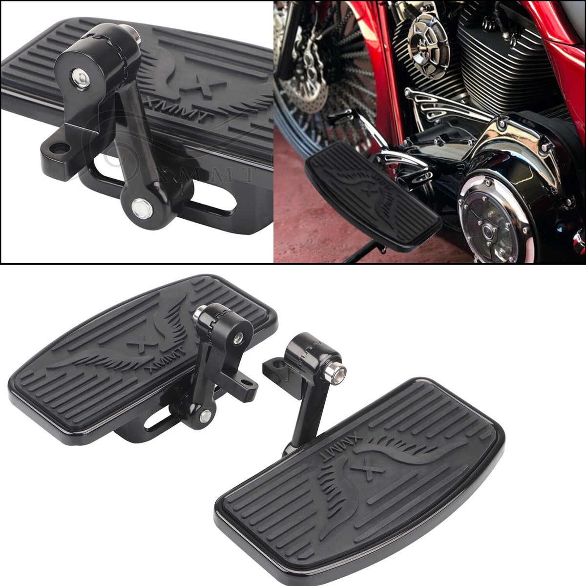 Benlari Front Rider Footboard Rubber Inserts Pads Driver Floorboard Footrest 1986-later Compatible For Harley Touring Softail Street Glide Road Glide