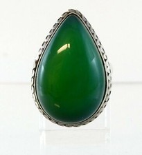Sterling Silver Green Chrysoprase Pear Cut Cabochon Ring 925 Size 6.25