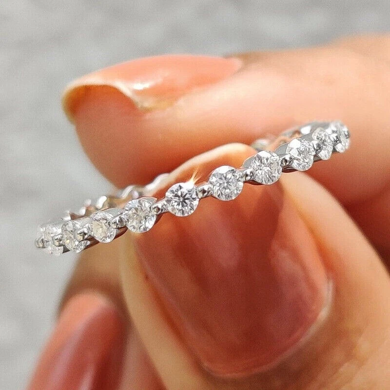 1Ct Round Cut Lab Created Diamond Wedding Eternity Band Ring 14k
