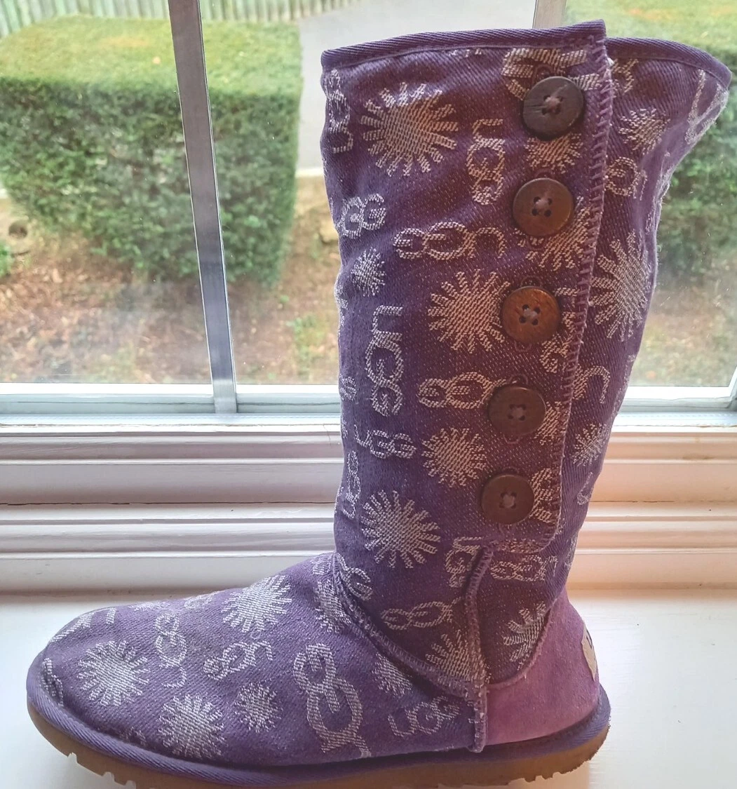 UGG Lo Pro Jacqurd Button Logo Denim Boots Purple UK size 5.5