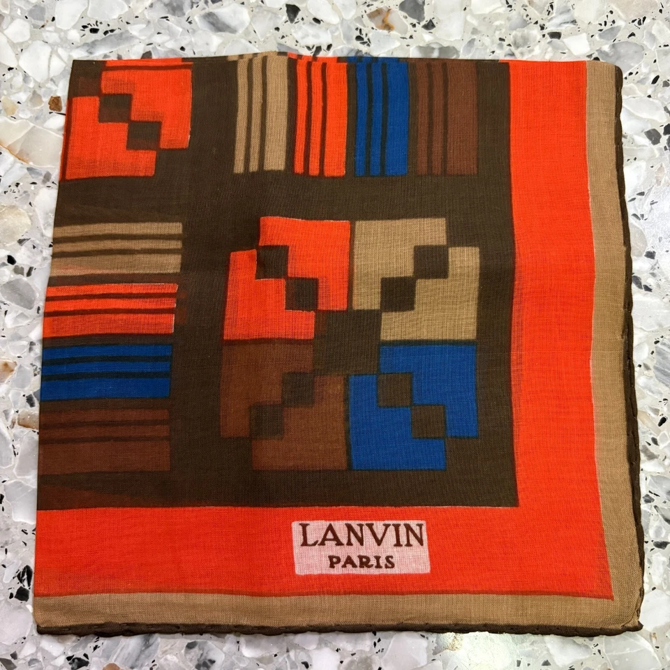 LENÇO CLÁSSICO ARTE MARROM LARANJA ALGODÃO BOLSO MASCULINO QUADRADO 14"#M199 - Imagem 2 de 4