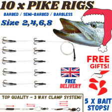 10 x Pike Rig Wire TRACE - Pike Dead Bait Rig! SIZE 2,4,6,8 Semi/Barbed/Barbless
