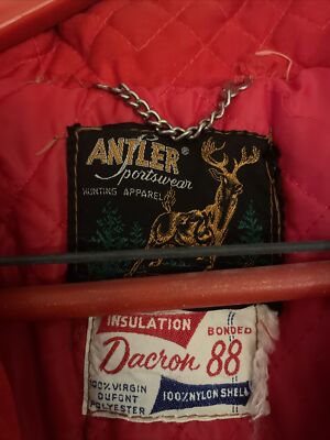 Vintage ANTLER Brand USA Men's Red Hunting Quilted Jacket w Vintage ANTLER Brand USA Men's Red Hunting Quilted Jacket w