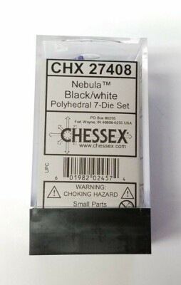 Chessex Nebula Polyhedral 7-Die Set Black w/ White NEW 27408 D&D RPG Dice
