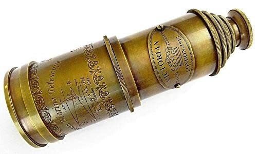 TimeToTime (Antiek goud en bruin) - Telescope Brass Pirate Solid Spyglass Wood Decoratieve standaard Indian Nautical