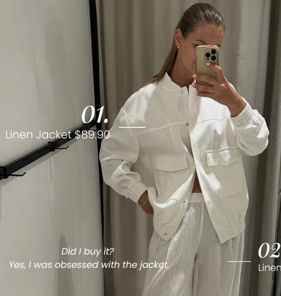 ZARA WHITE LINEN BLEND LONGLINE OVERSIZED BOMBER JACKET SIZE  8-10 XS 7997/709 - Image 4 of 4