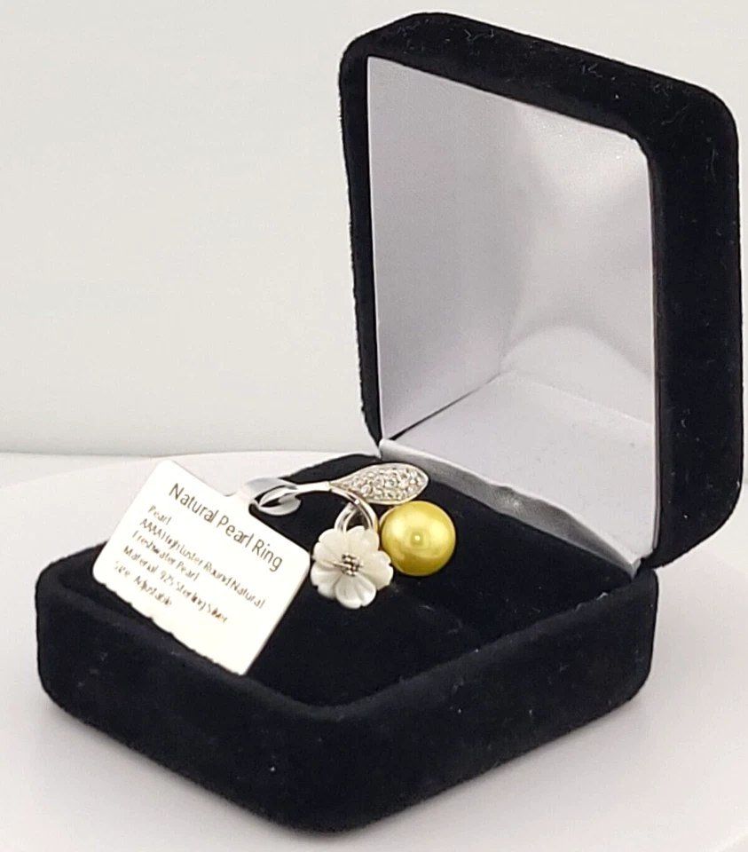 Nuevo Anillo Distintivo Flor MOP Perla Natural Amarilla Plata de Ley 925 Talla 7 Foto 2 de 4