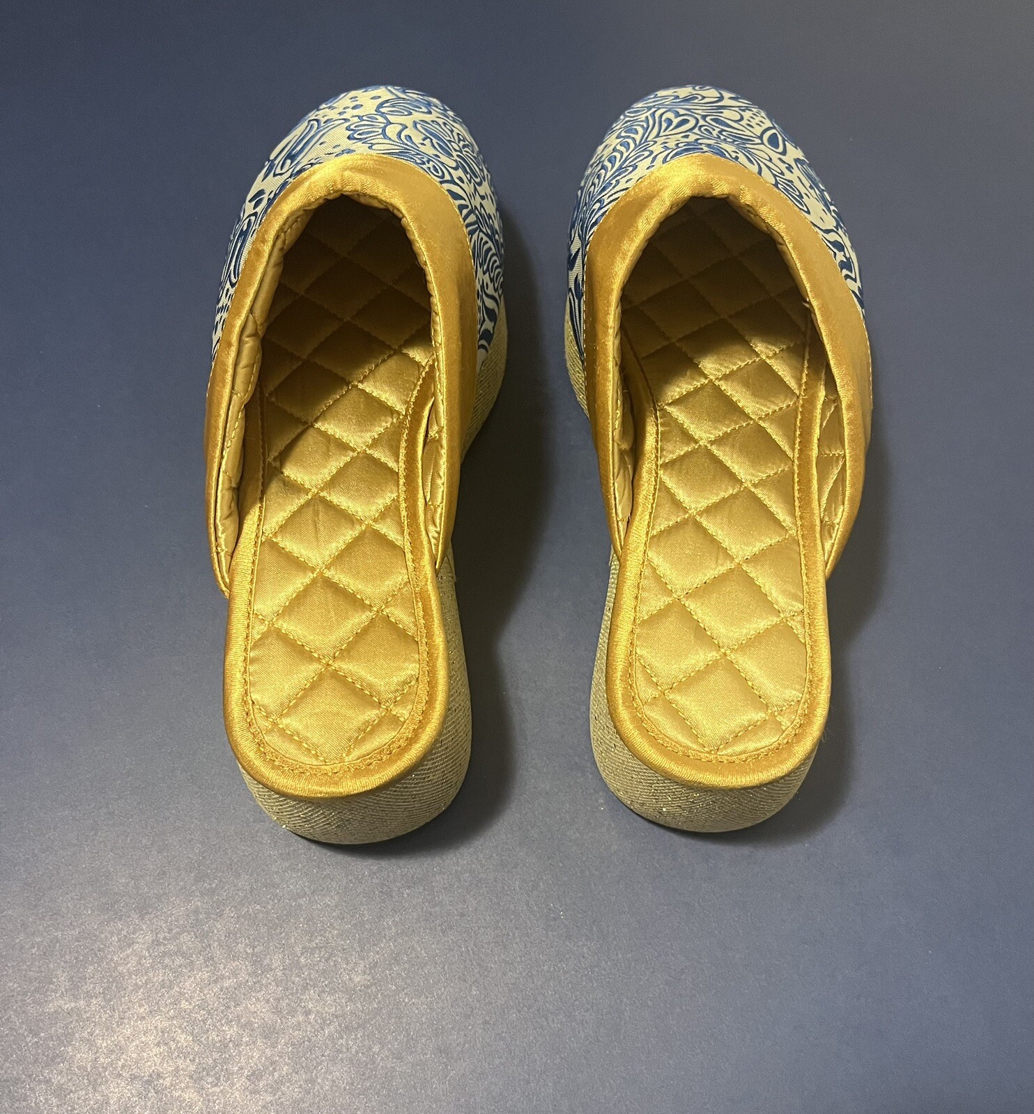 PANTOFOLA D’ORO ZSA Degene Rossi scarpe slip on da donna ciabatte di lusso taglia 8US blu bianco oro NUOVE