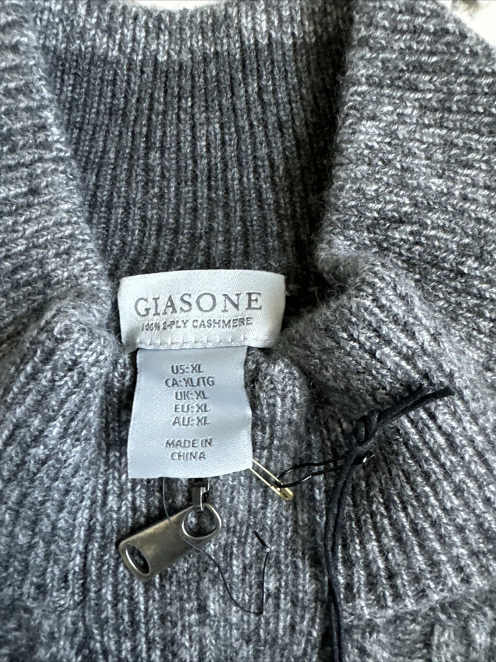 New Giasone Men’s 2 Ply 100% cashmere Sweater Cable Knit Quarter Zip XL Gray - Image 2 of 4