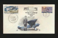 1710 Charles Lindbergh USA + France FDC Dual Cancels Engraved Artcraft