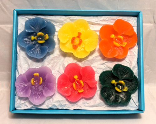 Multi-Colored Multi-Floral Floating Flower Candles Set of 6 Spring Summer Decor - Afbeelding 1 van 22
