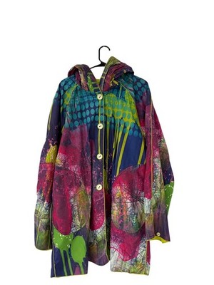 UBU Womens Reversible Jacket abstract Raincoat 2X City Of Lights Hooded pink NWT