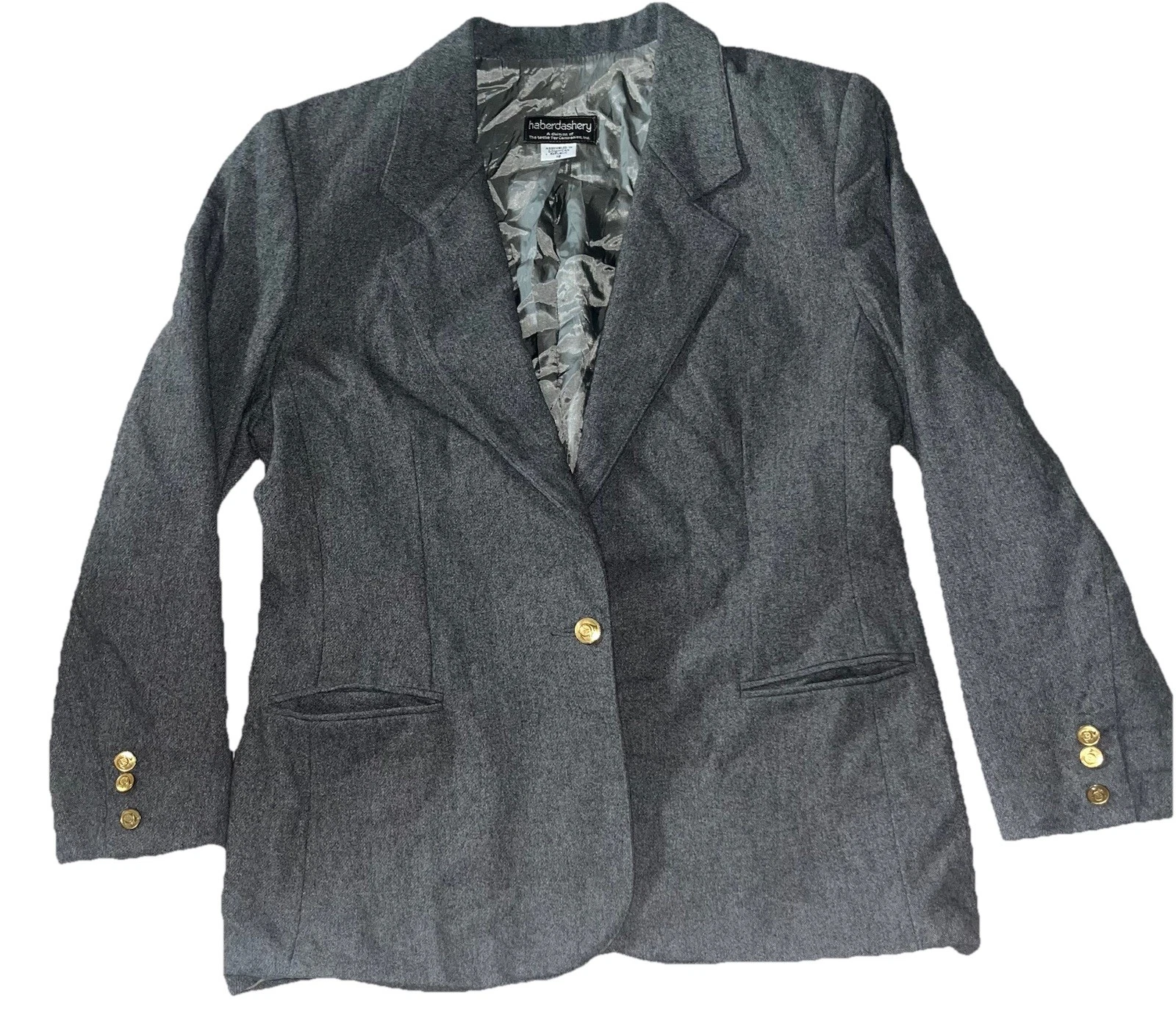 Haberdashery Tweed Mens/Youth 70% Wool Over Coat Blazer, Sz 12 Gray Deep Pockets