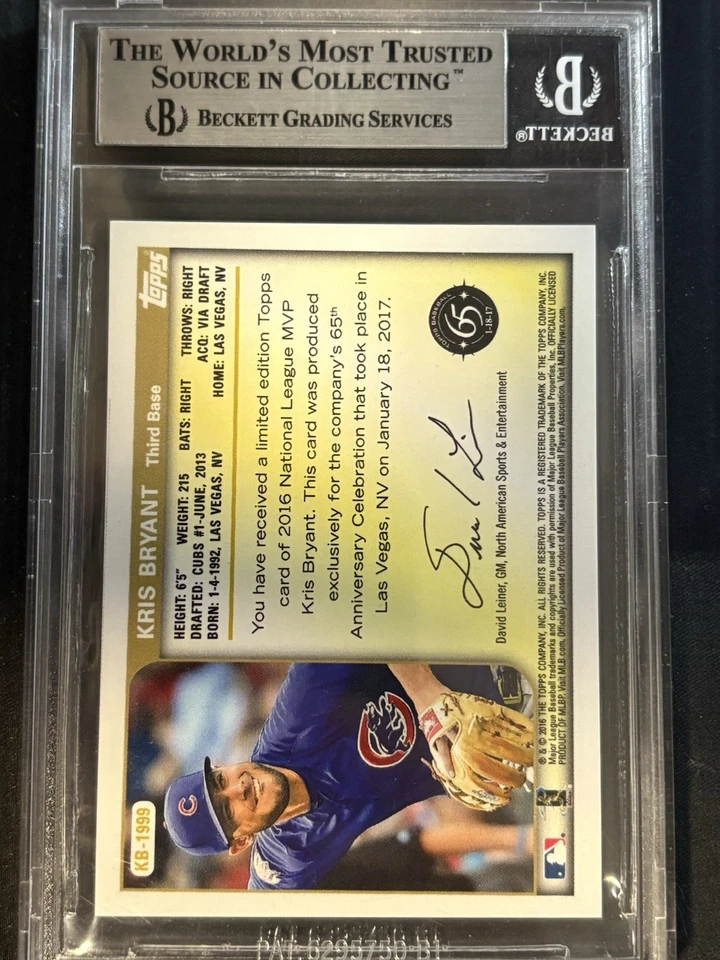 2016-17 Topps Transcendent Party Kris Bryant /65 Beckett 9 - Image 2 of 3