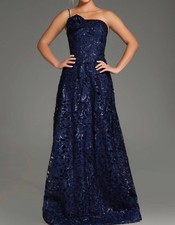 Jovani One-Shoulder Floral Lace A-Line Gown Size 4