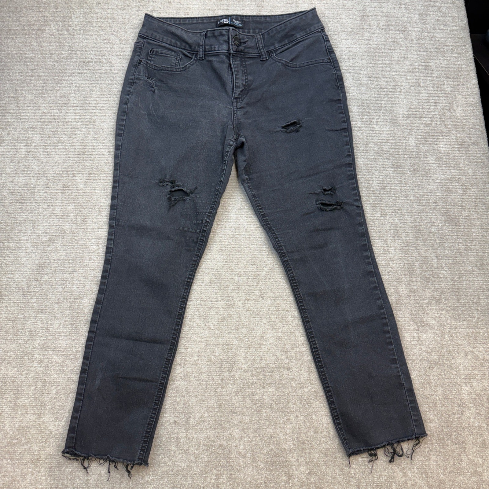 Riders By Lee Jeans Women's Size 12P Mid Rise Skinny Distressed Jeans Black
