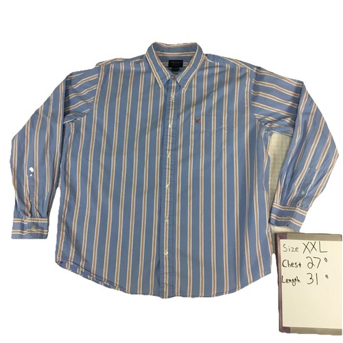 American Eagle Button Front Shirt Mens Xxl Long Sleeve Striped Blue Orange White - Picture 1 of 13
