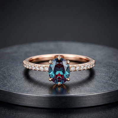 925 Sterling Silver Marquise Cut Alexandrite Gemstone With CZ Accents Ring