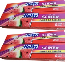 4-Pack Hefty Slider Jumbo Storage Bags 2.5 Gallon Size 12 Count Each NEW