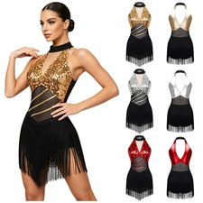 Women Costume Party Color-blocked Stage Performance Latin Dance Salsa Dress