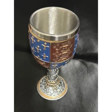 Ornate Goblet Chalice Blue Brown Gold Dragon Fleur de Lis Medieval Fantasy