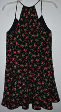 Express Dress Sleeveless Halter Top Lined Size 6 Black Floral Hidden Side Zip