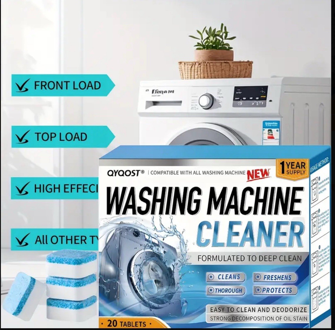 HE Front Load Washing Machine Cleaner Descaler Tablets 24 Pack Deep Cleaning