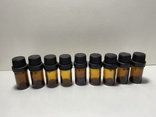Set 9 of Empty essential oil Amber Glass Bottles with Black Caps