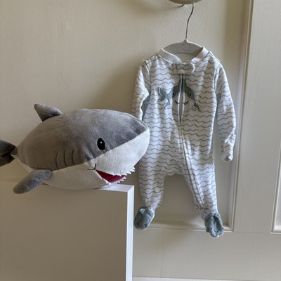 Newborn Boys Carter Jammies Size O-3 M Sharks & Plush Shark Toy