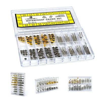 170 Pc Different Sizes Mixed Watch Stem Crown Repair Parts Assortment Set Box