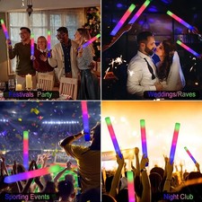 10-60pcs RGB LED Glow Foam Sticks Multi-Color Light Up Wand Wedding Party Decor