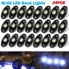 24 X LED Rock Lights Blue Underbody Trail Rig Glow Lamp Offroad SUV Pickup Truck