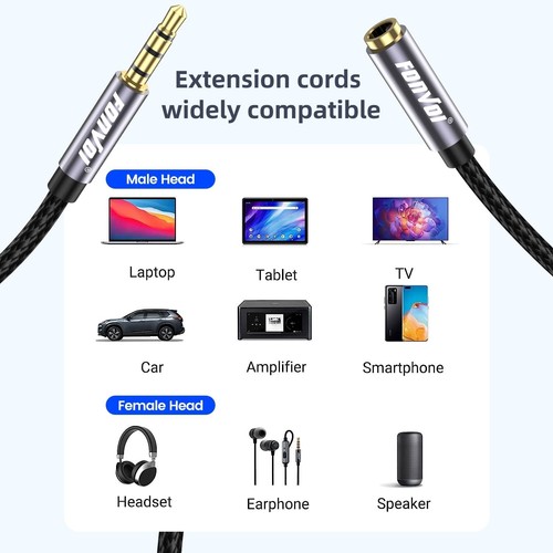 TRRS Headphone Extension Cable,4 Pole 3.5mm Stereo Jack Male to Female 8FT - Picture 3 of 7