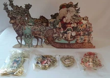 1990 BASKET BOX Santa & Reindeer  The Gifted Line, and 4 misc paper ornaments