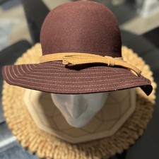 Vintage Style Brown 100 Wool Cloche Hat Bow Accent Contrast Stitch OS
