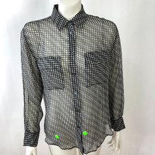 Equipment Femme 100 Silk Small Sheer Button Long Sleeve Black PLS READ