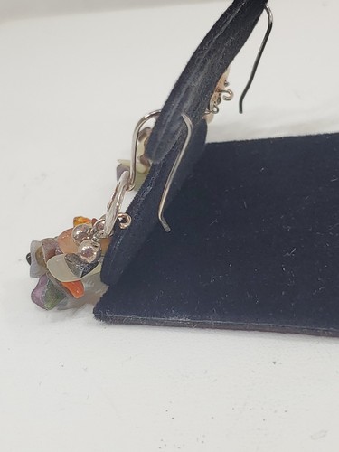 Sterling Silver Multi Natural Stone / Gemstone Dangle Native Earrings - Picture 6 of 7