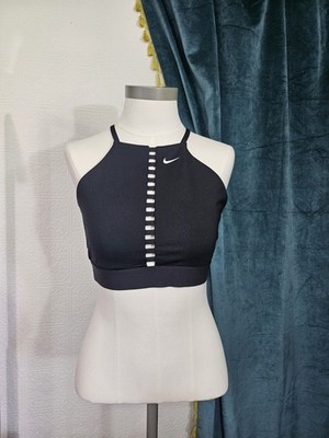 Nike Indy Dri-Fit Lattice Sports Bra Black Size Large High Neck Open Back Trend